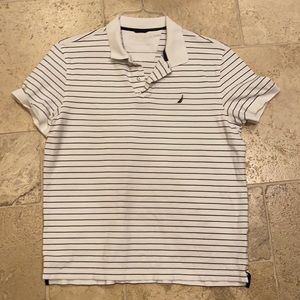 Nautica Men’s Black/White Striped Polo Sz L